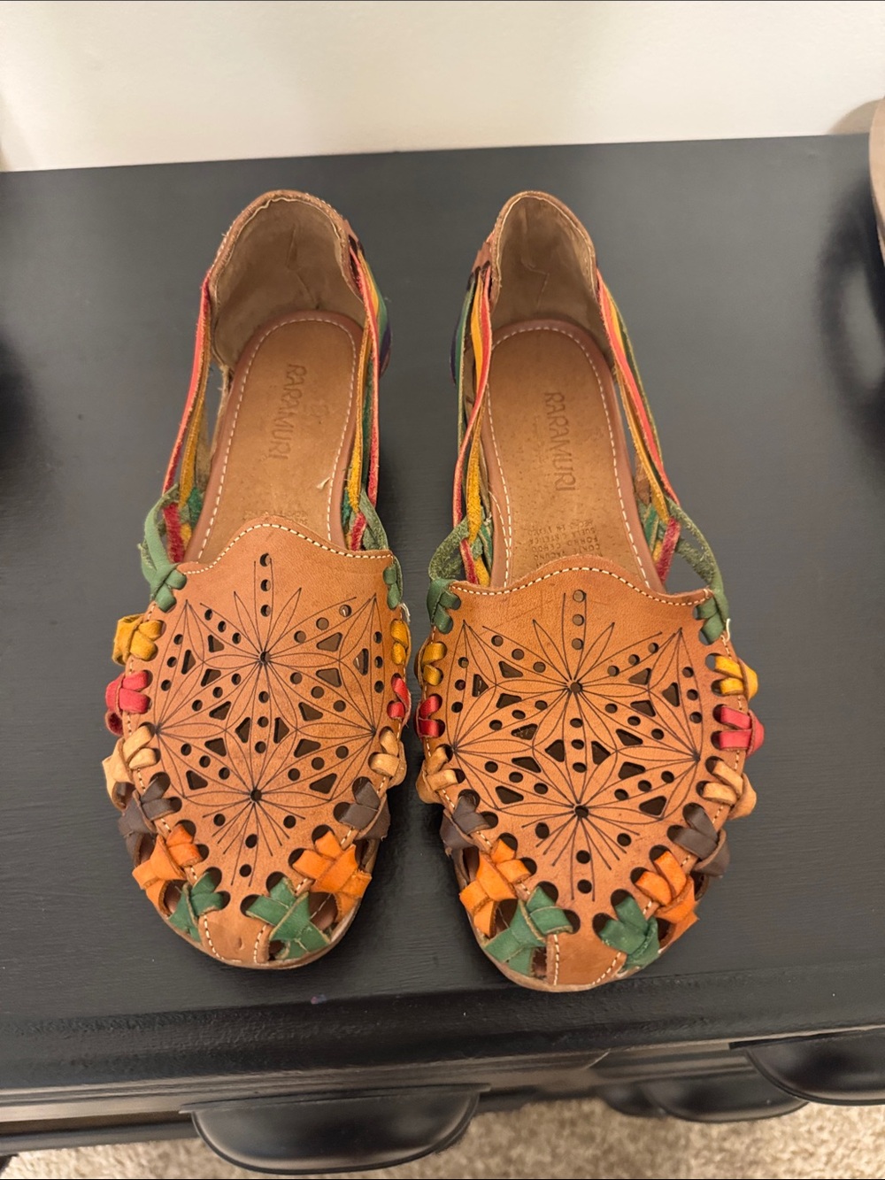 Artisanal Multicolor Leather Huarache Flats - Women